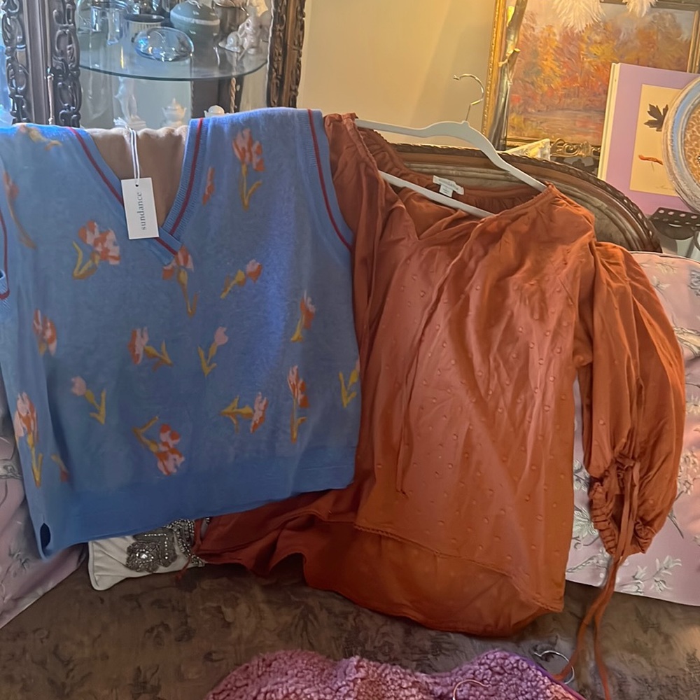 Sundance ladies, two piece set blouse vest fall nwt lg